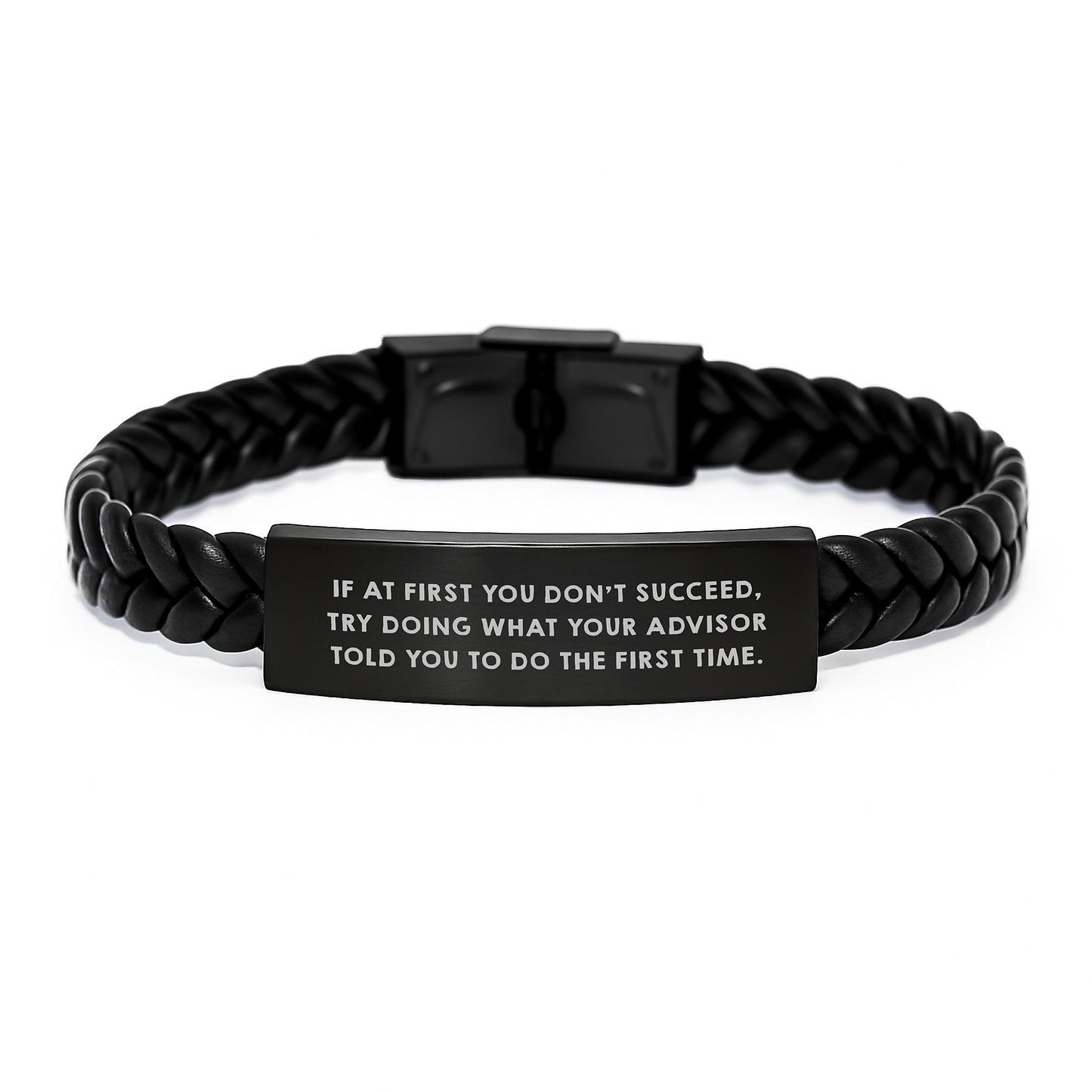 Funny Advisor Gifts, 'If At First You Don't Succeed' Interlaced Leather Bracelet for Men, Women, or Friends from Family, Birthday Unique Gifts - Image 1