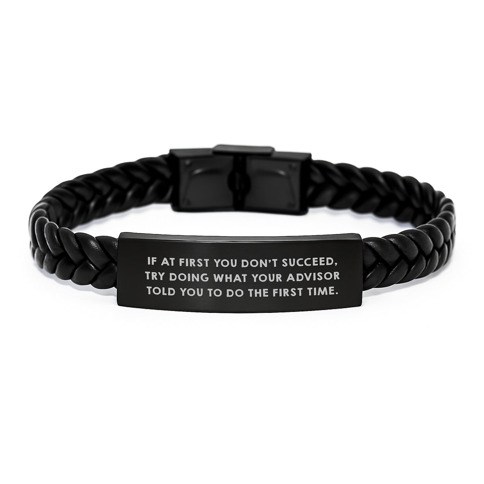 Funny Advisor Gifts, 'If At First You Don't Succeed' Interlaced Leather Bracelet for Men, Women, or Friends from Family, Birthday Unique Gifts - Image 1
