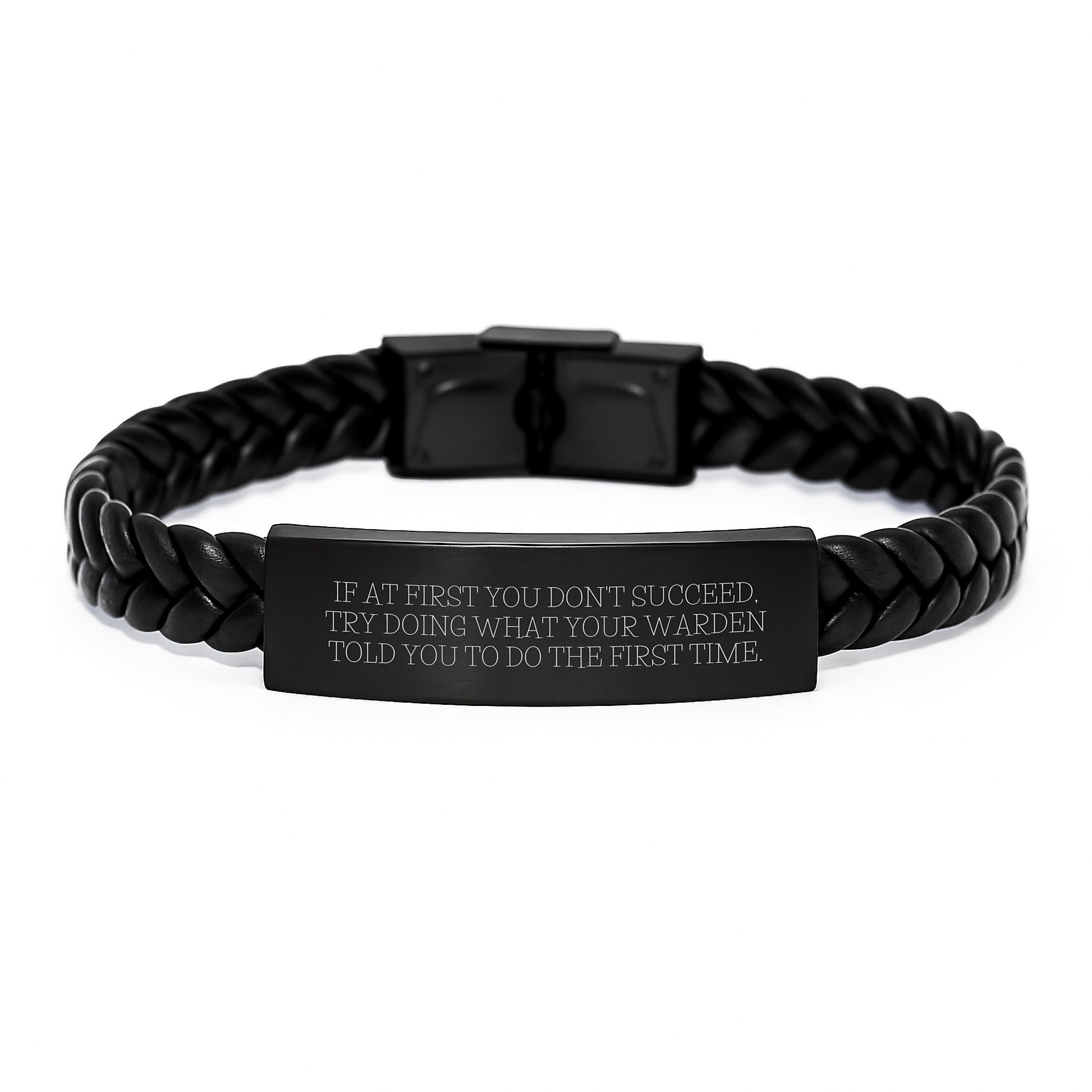 Birthday Gift Keepsake Interlaced Leather Bracelet for Him Warden Quote - Image 1