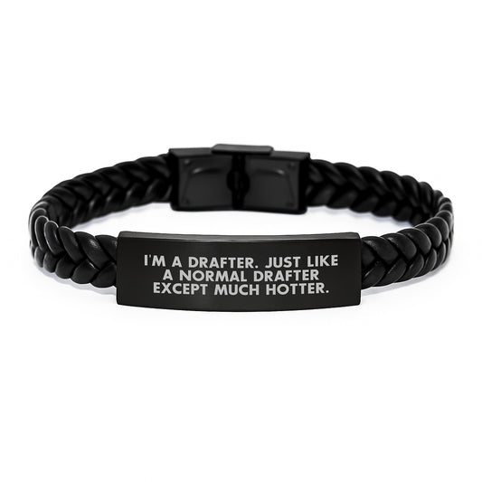 Funny Drafter Gifts, Engraved Interlaced Leather Bracelet for Men, Unique Christmas Memorable Presents for Him from Friends, Drafter Enthusiasts, Drafter Lovers, Drafter Colleagues, Drafter Coworkers - Image 1