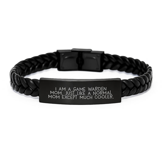 Birthday Gift for Her Game Warden Mom Interlaced Leather Bracelet - Image 1