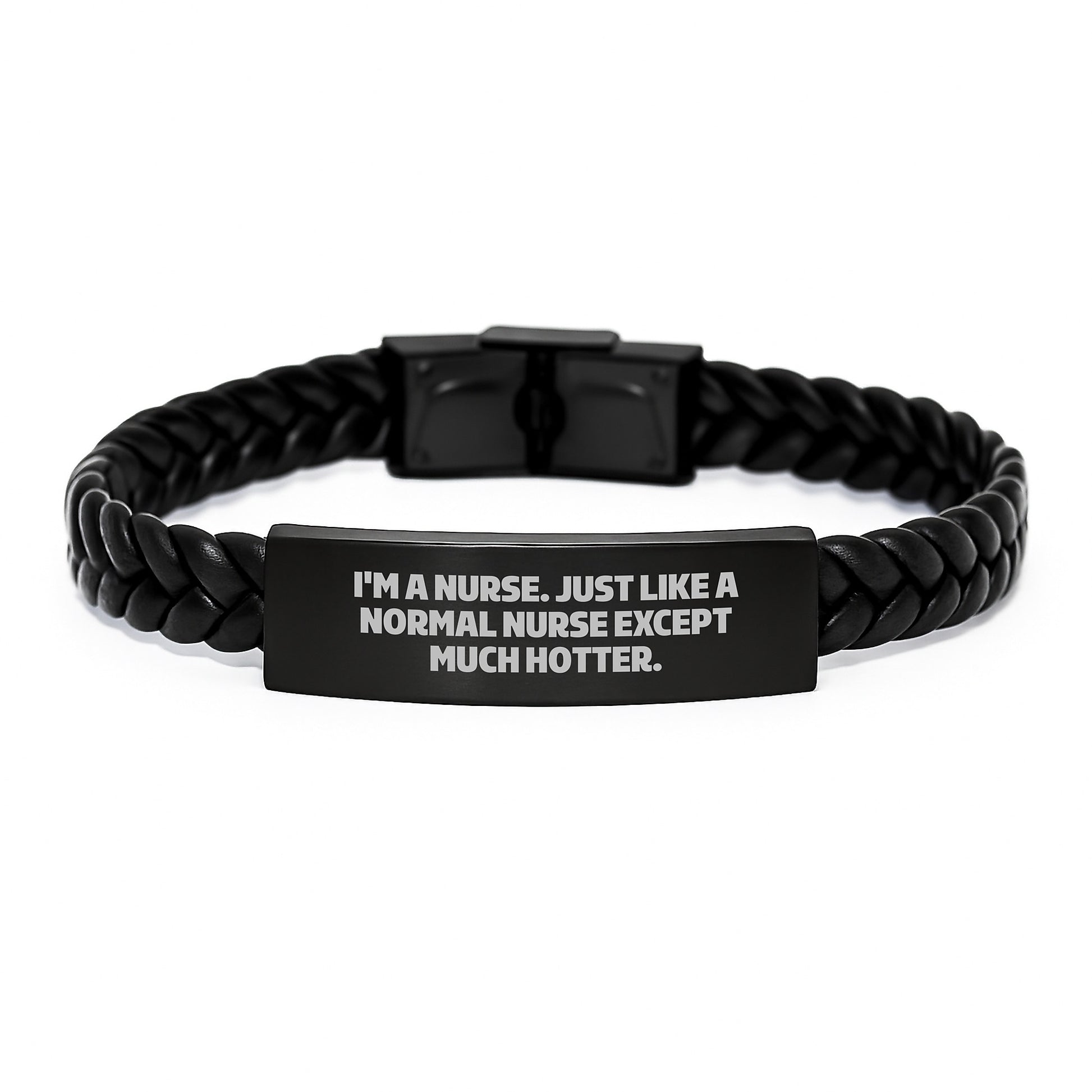 Funny Nurse Gifts, Birthday Unique Gifts for Nurse, Interlaced Leather Bracelet with Stainless Steel and PU Leather, 'I'm A Nurse...' - Image 1