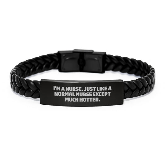 Funny Nurse Gifts, Birthday Unique Gifts for Nurse, Interlaced Leather Bracelet with Stainless Steel and PU Leather, 'I'm A Nurse...' - Image 1