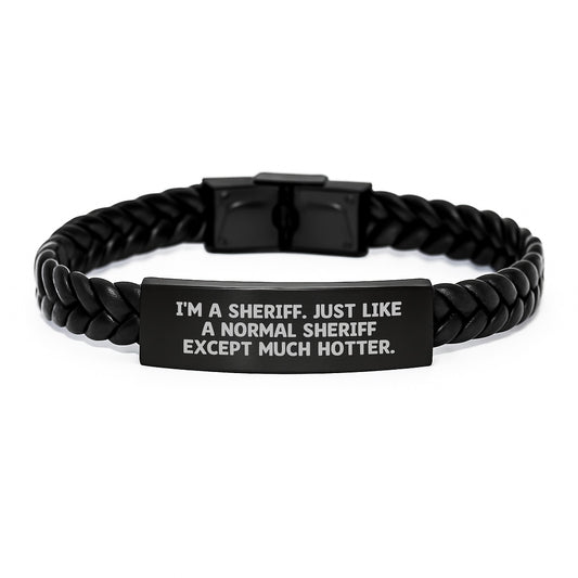 Sheriff Interlaced Leather Bracelet Gifts for Men - Funny Father's Day Unique Sheriff Symbolic Accessories - Sheriff Love Gifts for Him - Image 1