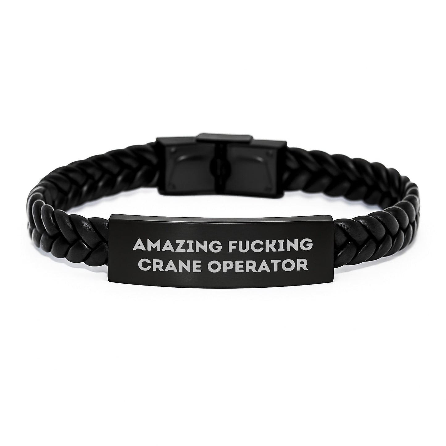Funny Crane Operator Gift for Men, Interlaced Leather Bracelet with Engraved Stainless Steel, Birthday Unique Gift from Friend to Crane Operator - Image 1