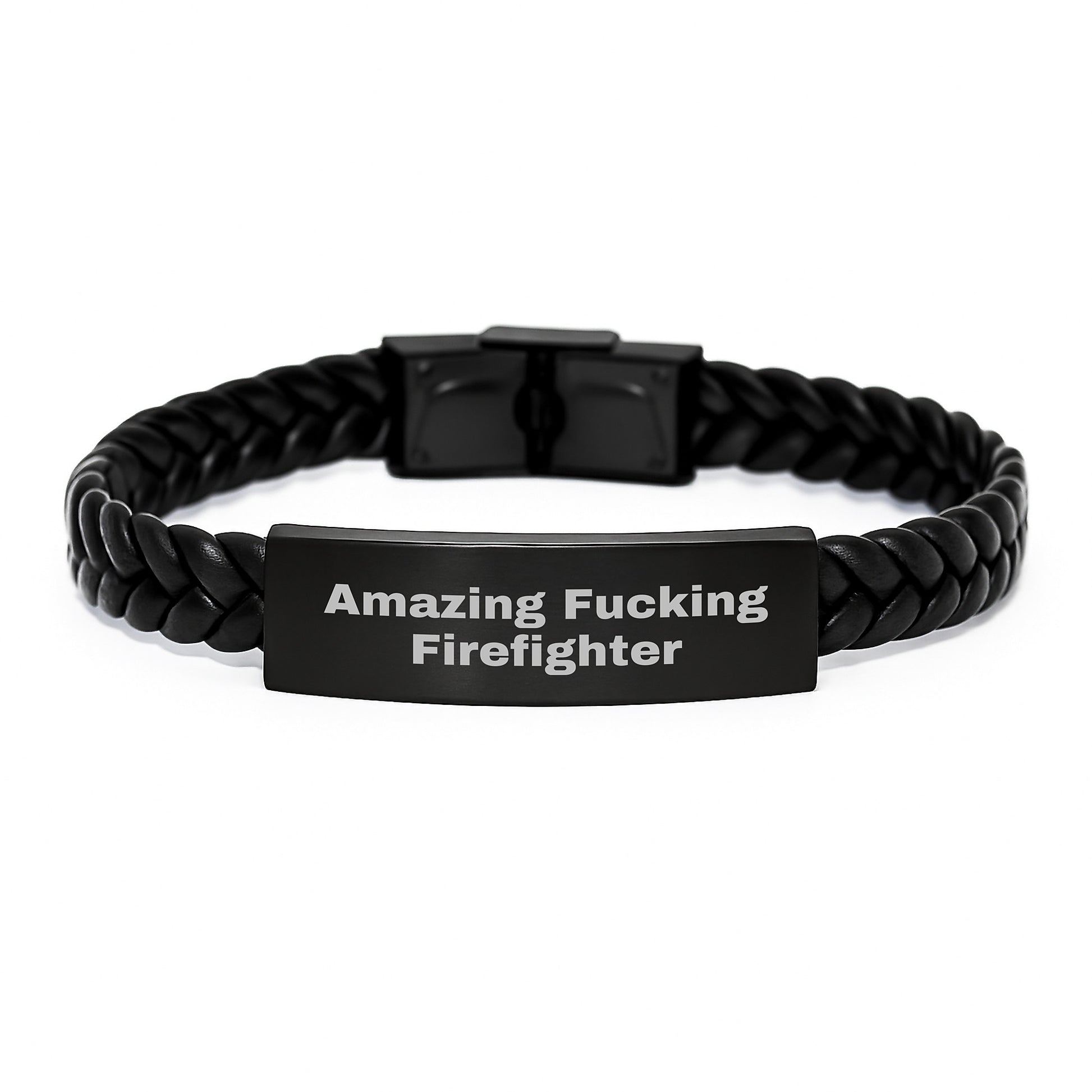 Funny Firefighter Gifts from Friends and Family - Amazing F--king Firefighter Interlaced Leather Bracelet for Birthday - Image 1