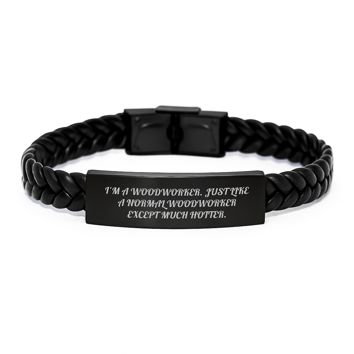 Unique Valentine's Gifts for Woodworker Friends - Funny Quote Interlaced Leather Bracelet for Men - Gifts from Husband to Woodworker Man - Image 1