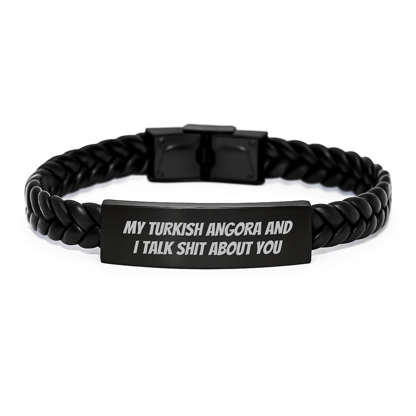 Funny Turkish Angora Cat Gifts from Men, Unique Interlaced Leather Bracelet for Dad on Father's Day with My Turkish Angora And I Talk Shit About You Quote, Gifts for Him - Image 1