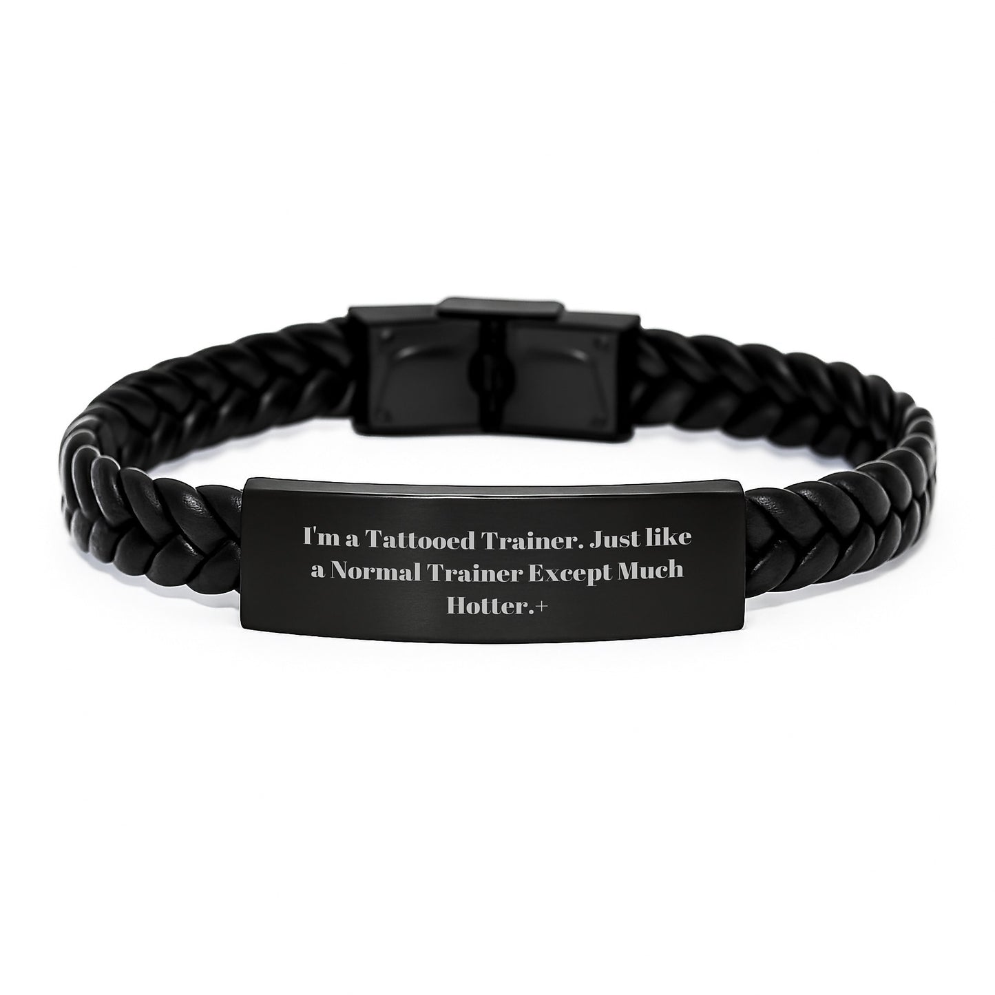 Funny Trainer Gifts from Men for Fitness Enthusiasts - Interlaced Leather Bracelet with Stainless Steel Engravings, Perfect for Christmas Unique Presents - Image 1