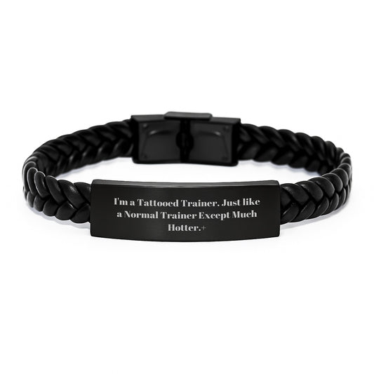 Funny Trainer Gifts from Men for Fitness Enthusiasts - Interlaced Leather Bracelet with Stainless Steel Engravings, Perfect for Christmas Unique Presents - Image 1