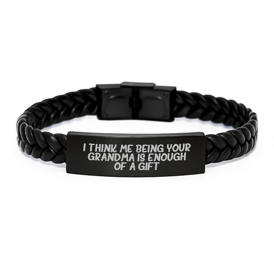 Funny Grandma Quotes Leather Gift, Interlaced Leather Bracelet for Grandma, Father's Day Unique Gifts from Grandma to Grandkids - Image 1