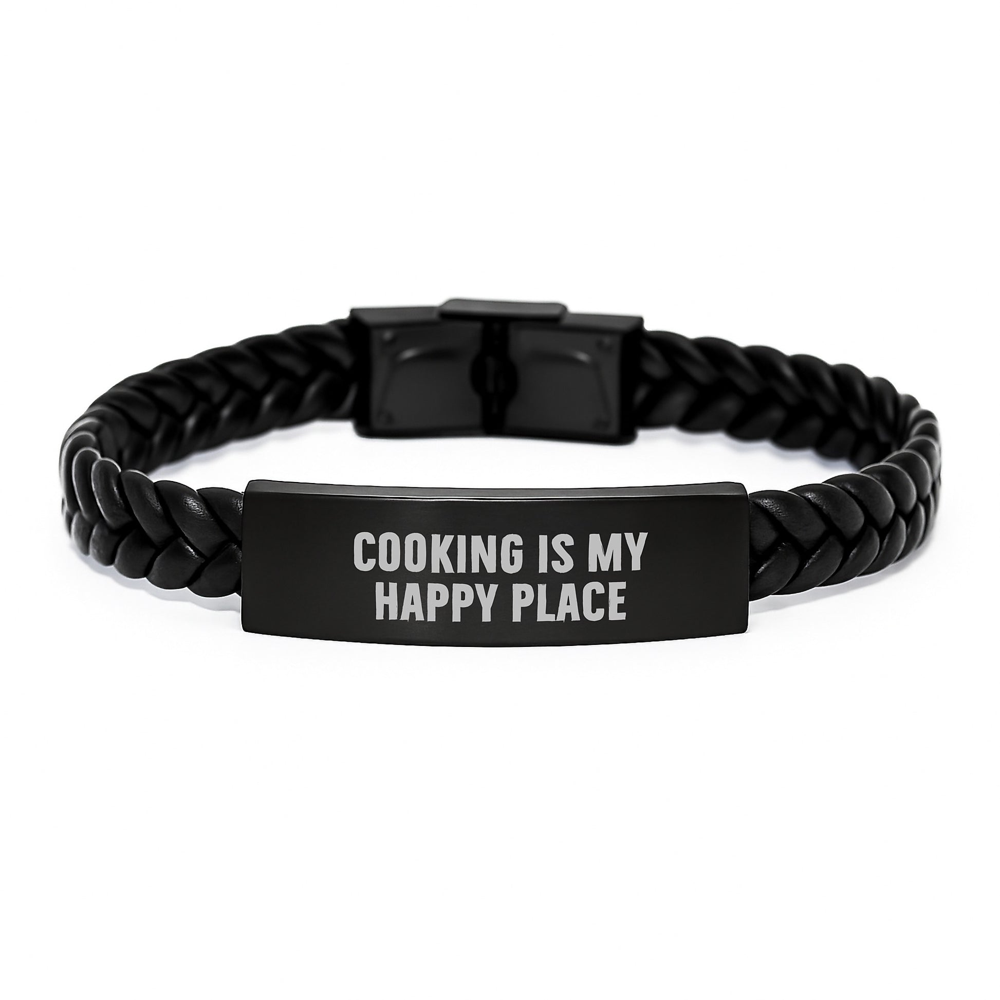 Cooking Enthusiast Gifts for Women - 'Cooking Is My Happy Place' Leather Bracelet for Valentine's - Unique Interlaced Leather Jewelry for Cooking Lovers - Image 1