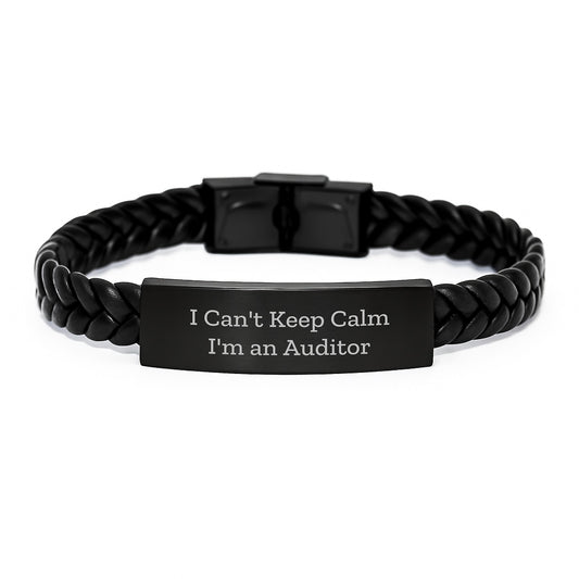 Funny Auditor Gifts, Men's Women's Interlaced Leather Bracelet, 'I Can't Keep Calm I'm An Auditor' Quote, Christmas Unique Gifts from Family to Friends - Image 1