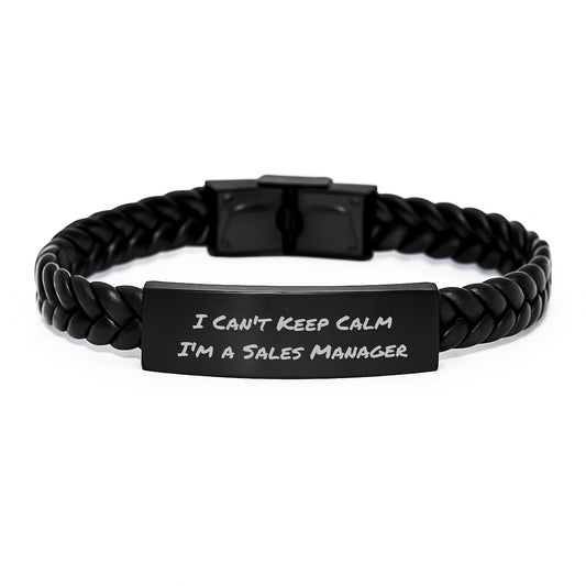 Funny Sales Manager Gifts for Men, 'I Can't Keep Calm I'm A Sales Manager' Interlaced Leather Bracelet, Birthday Unique Gifts from Friends - Image 1