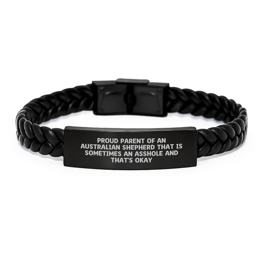 Australian Shepherd Dog Gifts for Men, Funny Quote Interlaced Leather Bracelet, Unique Father's Day Unique Gifts from Dad to Son or Husband - Image 1