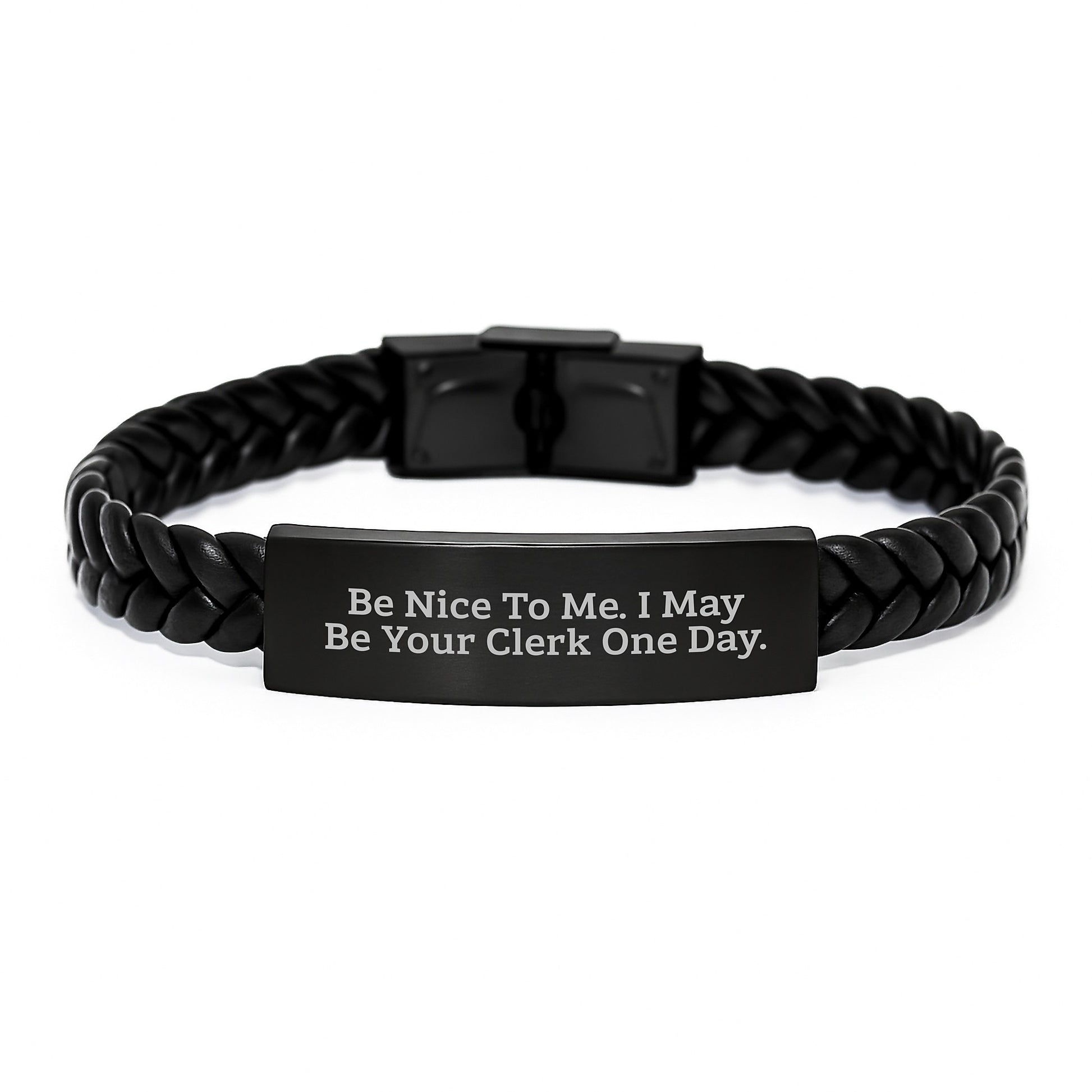 Funny Clerk Gifts for Men - Interlaced Leather Bracelet with Stainless Steel Engraving, Christmas Unique Presents from Friends to Family - Image 1