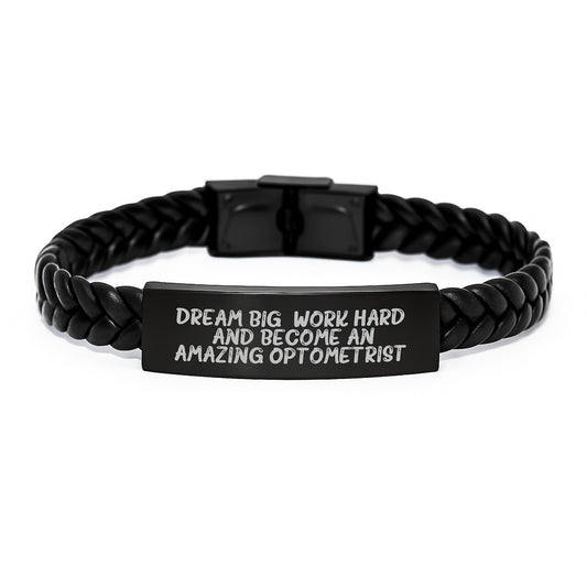 Optometrist Gifts for Graduation, 'Dream Big, Work Hard, And Become An Amazing Optometrist.' Interlaced Leather Bracelet for Men and Women, Gifts from Family, Friends, and Coworkers - Image 1