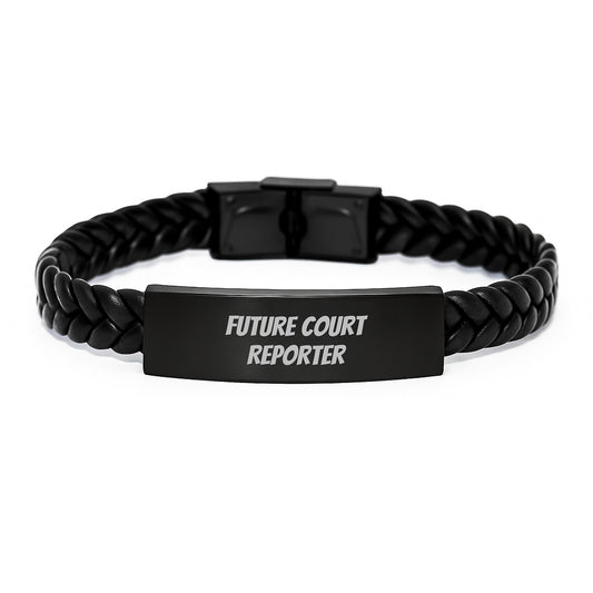 Funny Future Court Reporter Inspirational Gifts from Men for Court Reporter Birthday Unique Gifts Interlaced Leather Bracelet - Image 1
