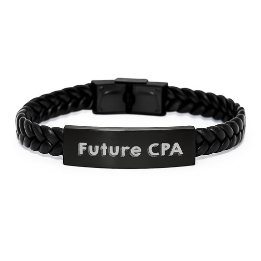 Funny Future CPA Wishes Interlaced Leather Bracelet, Gifts for Future CPAs, Birthday Unique Gifts from Friends to Family - Image 1