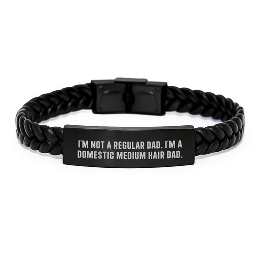 Funny Domestic Medium Hair Cat Gifts for Men Interlaced Leather Bracelet Unique Graduation Present from Dad - Image 1