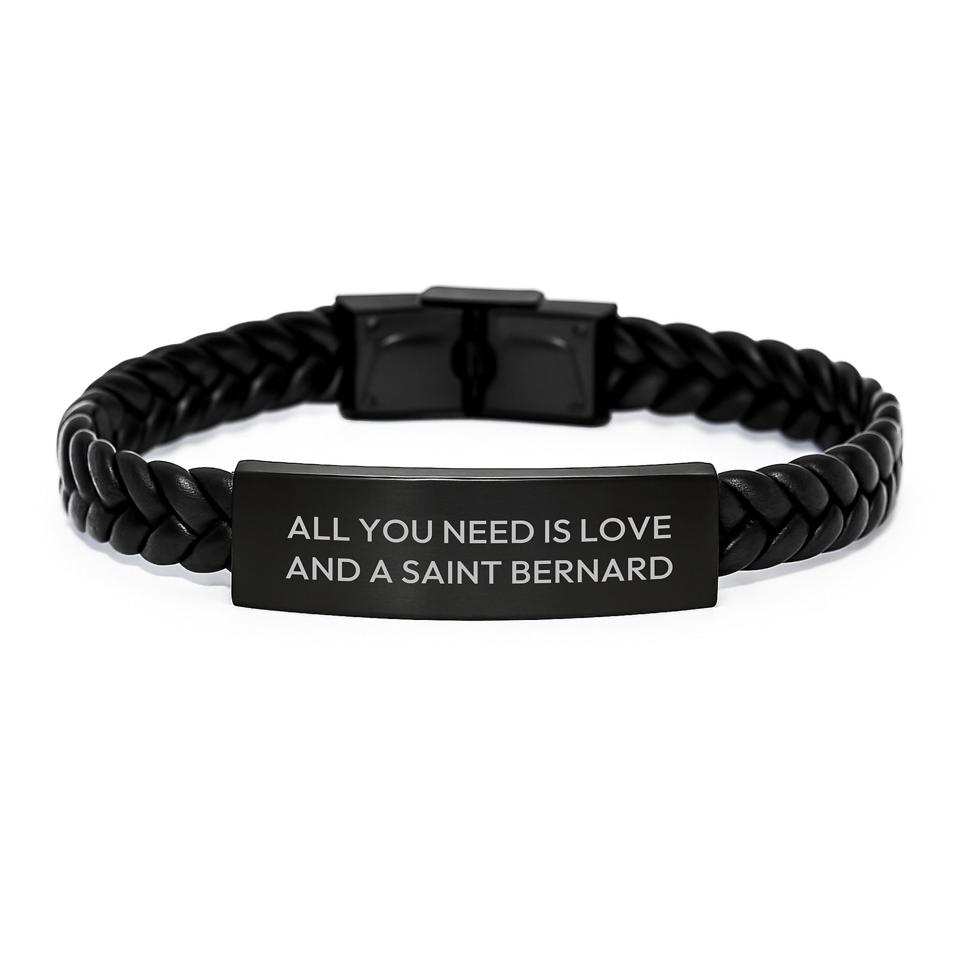 Funny Saint Bernard Dog Gifts for Men Women Friends - Interlaced Leather Bracelet Christmas Unique Presents from Family - 'All You Need Is Love' - Image 1