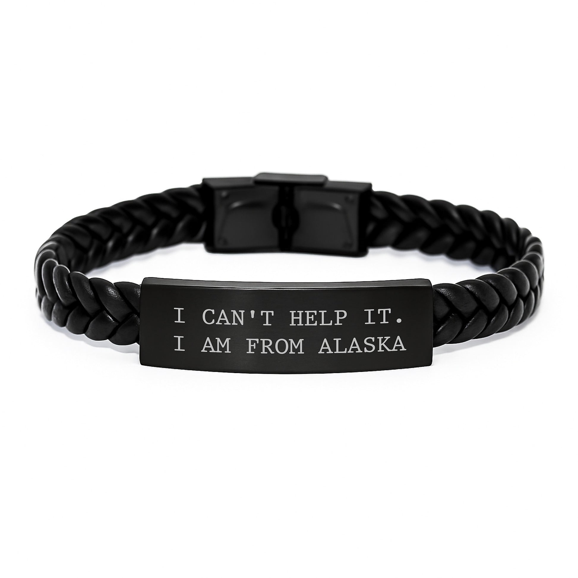 Funny Alaska Gifts from Friends, I Can't Help It. I Am From Alaska, Interlaced Leather Bracelet Birthday Unique Gift for Men Women - Image 1