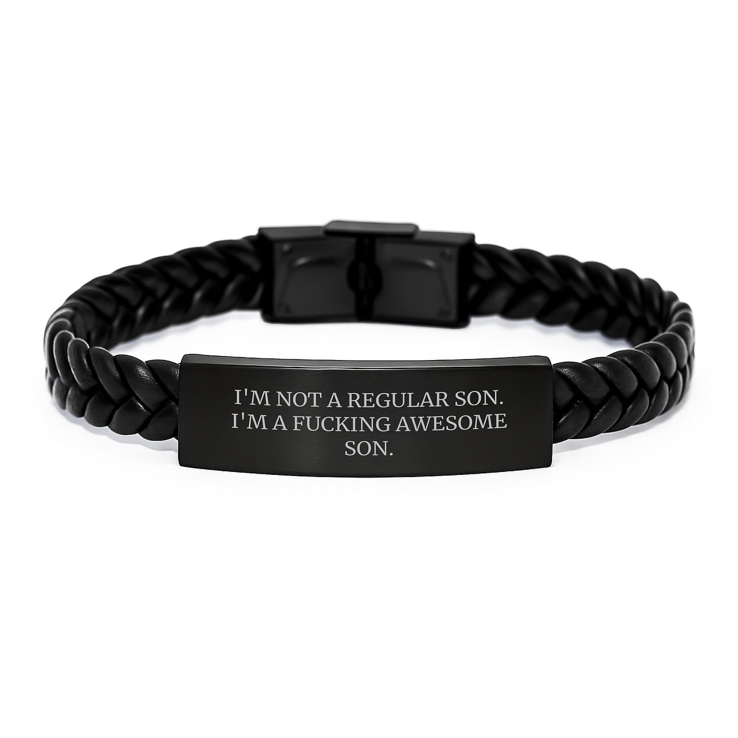 Funny Son Gifts, Interlaced Leather Bracelets, Engraved Stainless Steel Christmas Unique Gifts from Dad to Son - Image 1