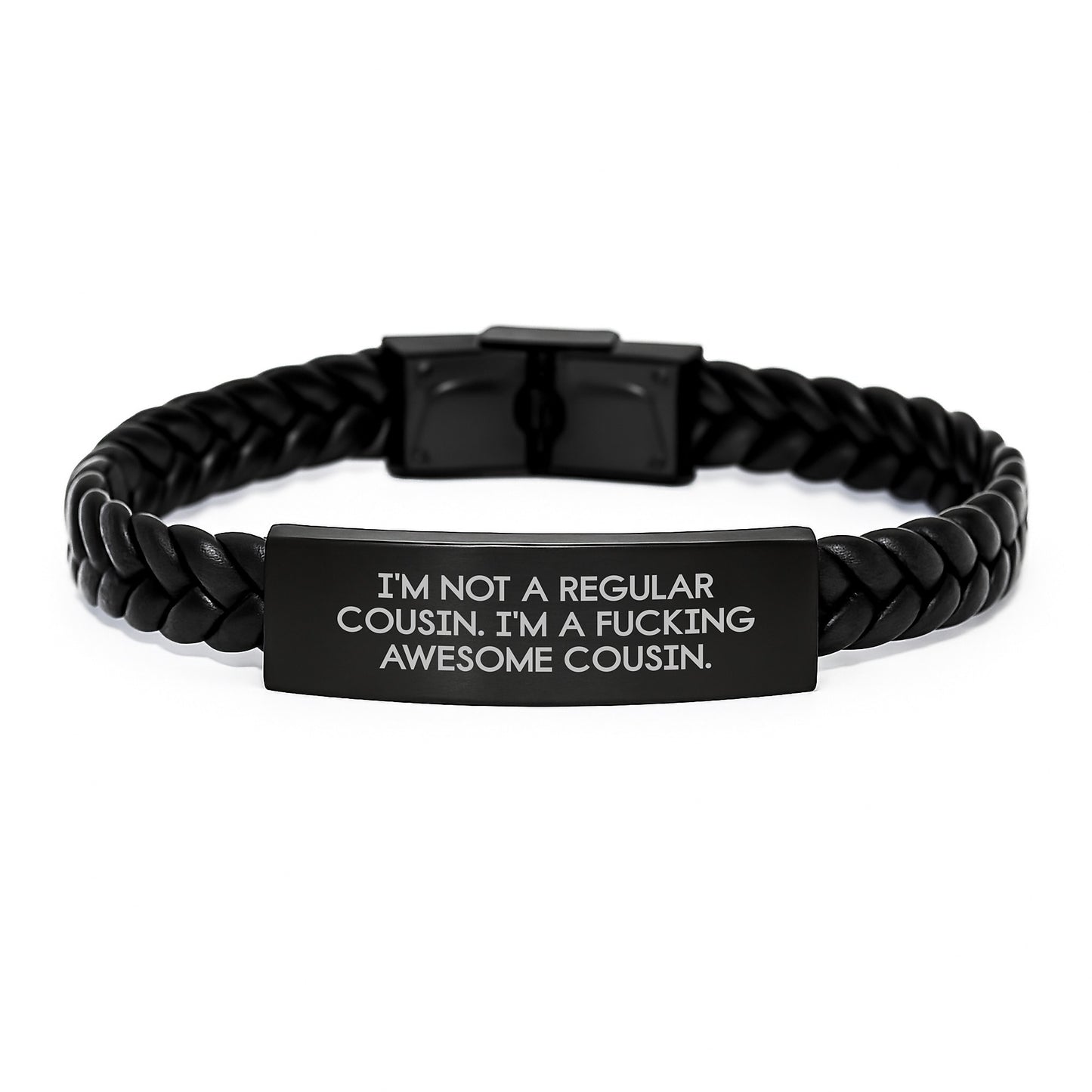 Funny Cousin Gifts from Men - Christmas Unique Gifts for Awesome Cousin - Interlaced Leather Bracelet with Custom Quote - Gifts for Cousin - Image 1