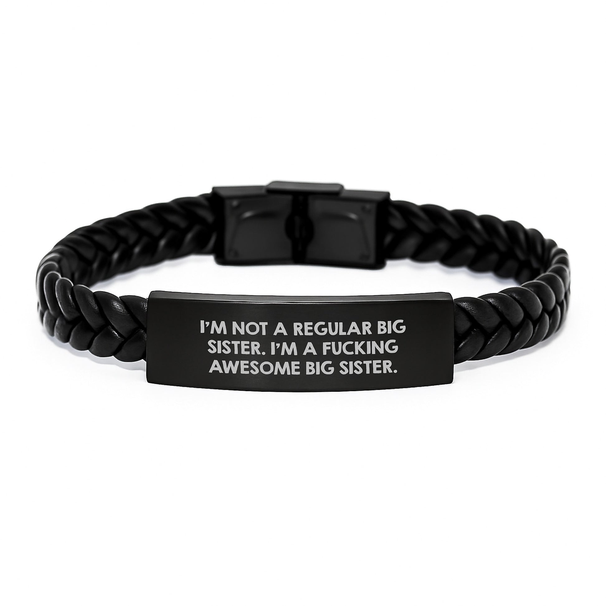Funny Big Sister Gifts for Her, Interlaced Leather Bracelet from Men, Unique Christmas Unique Gifts for Big Sister, I'm a F--king Awesome Big Sister! - Image 1