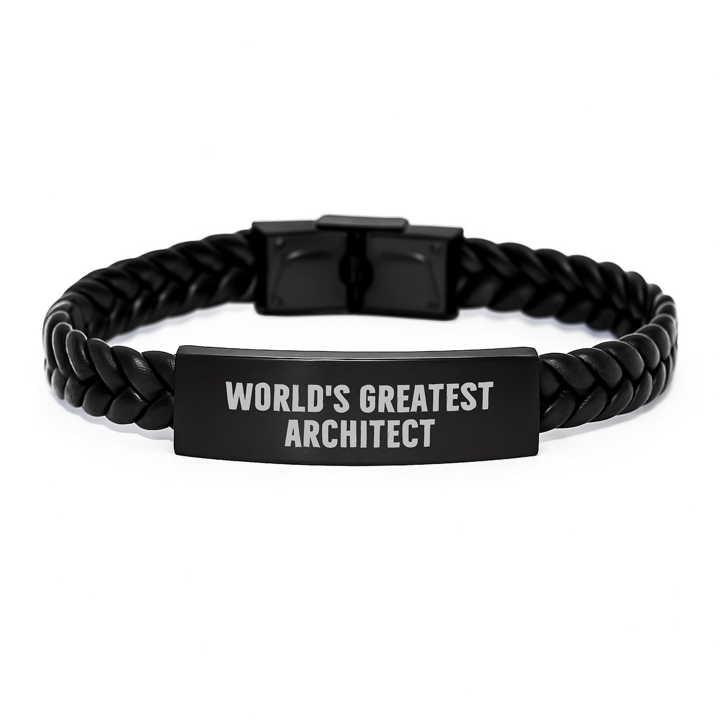 Funny World's Greatest Architect Leather Gift for Architects, Unique Interlaced Leather Bracelet for Mom, Stainless Steel and PU Leather - Image 1