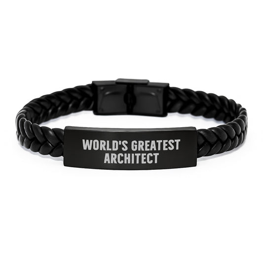 Funny World's Greatest Architect Leather Gift for Architects, Unique Interlaced Leather Bracelet for Mom, Stainless Steel and PU Leather - Image 1