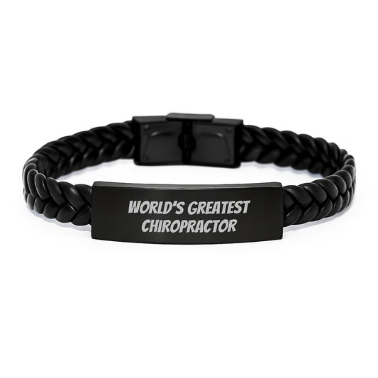 Funny Quote for 'World's Greatest Chiropractor' Interlaced Leather Bracelet Gifts for Chiropractors from Friends - Unique Father's Day Unique Gifts for Chiropractor Men - Image 1