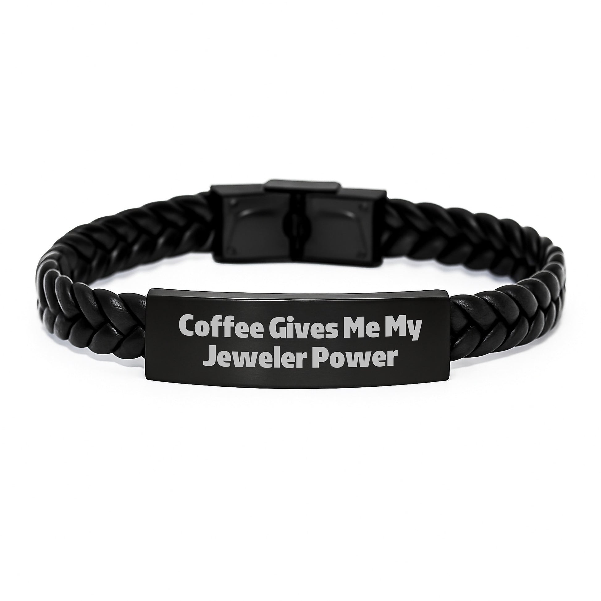 Funny Jeweler Gifts from Men, Women, Friends, or Family for Jeweler with Coffee Gives Me My Jeweler Power Interlaced Leather Bracelet - Image 1