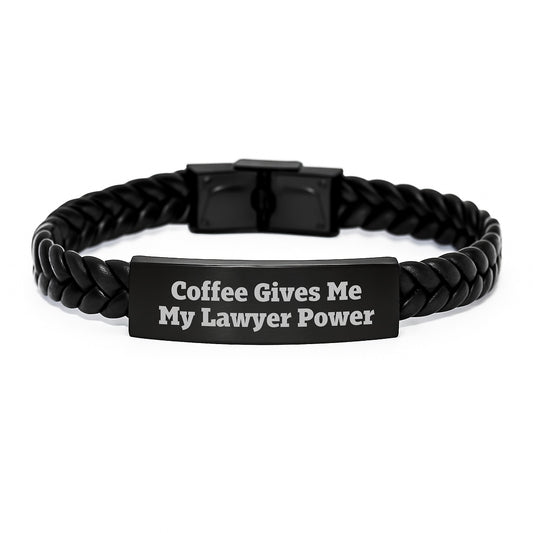 Funny Lawyer Gifts for Men from Friends, Unique Christmas Unique Lawyer Interlaced Leather Bracelet, Coffee Gives Me My Lawyer Power Inspiration - Image 1