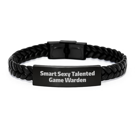 Funny Game Warden Gifts for Men, Unique Interlaced Leather Bracelet with Smart Sexy Quote, Gifts from Family - Image 1