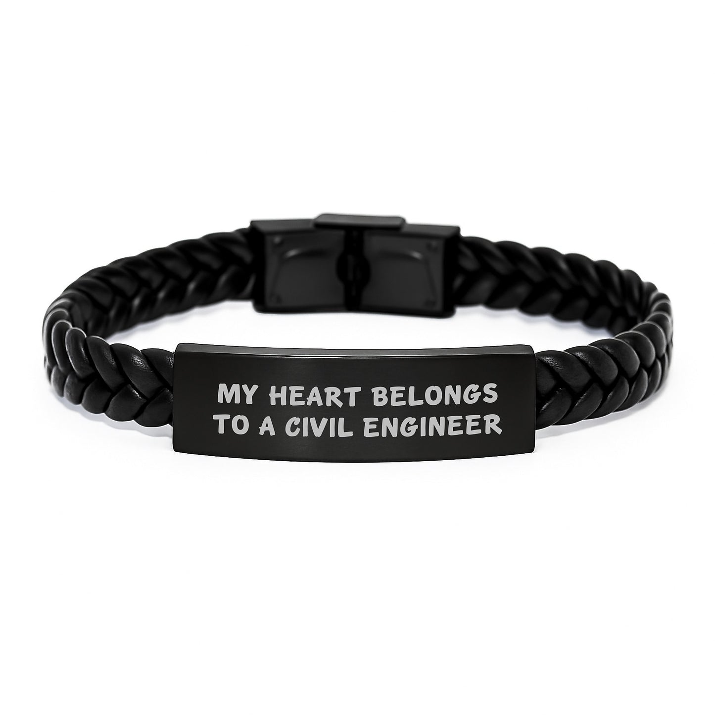 Gifts from Family to Civil Engineer Men, Unique Inspirational 'My Heart Belongs To A Civil Engineer' Interlaced Leather Bracelet, Graduation Unique Gifts - Image 1