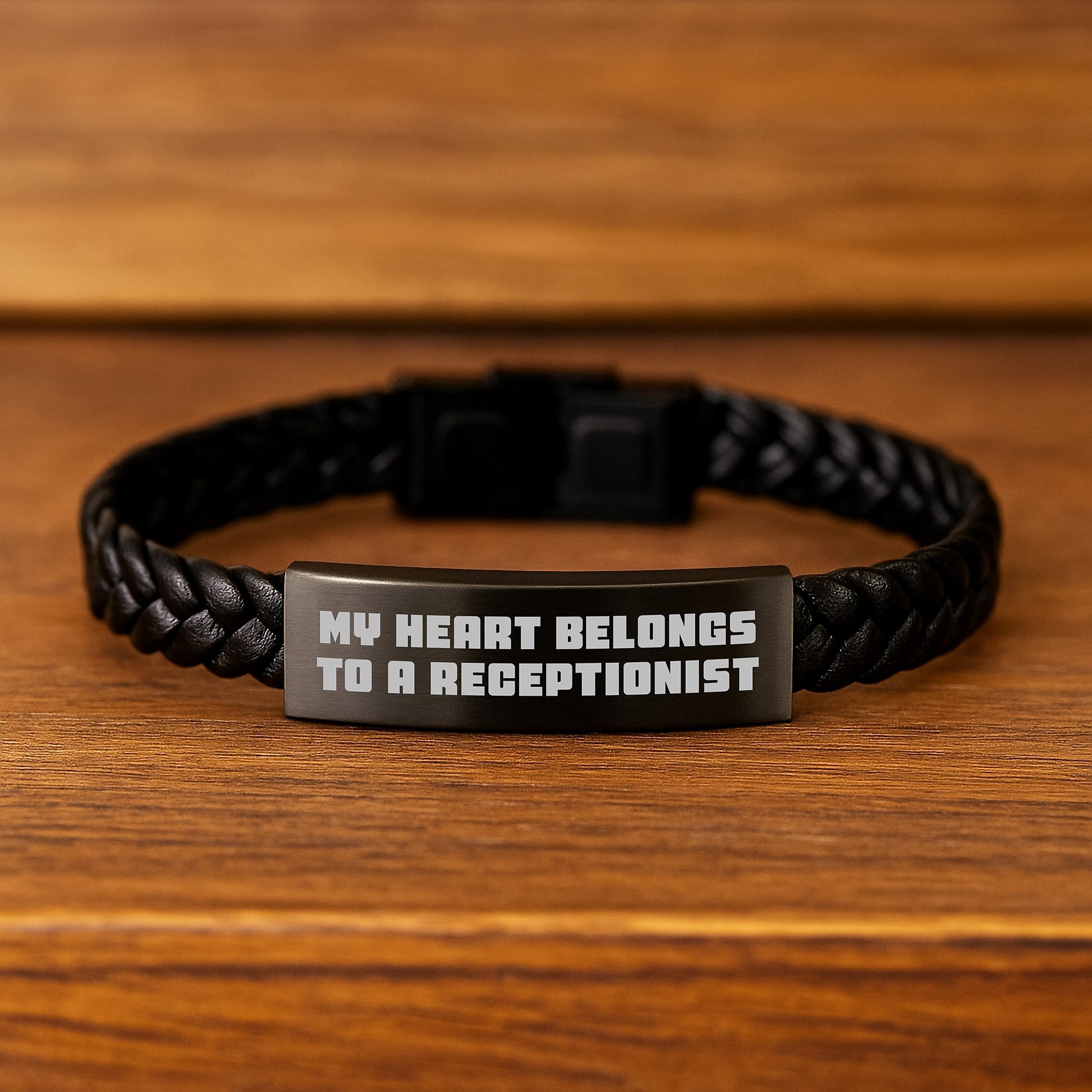 Funny Quote Receptionist Gifts, Birthday Unique Gifts for Receptionist, Interlaced Leather Bracelet Gifts from Men to Women Coworkers, 'My Heart Belongs To A Receptionist' - Image 2