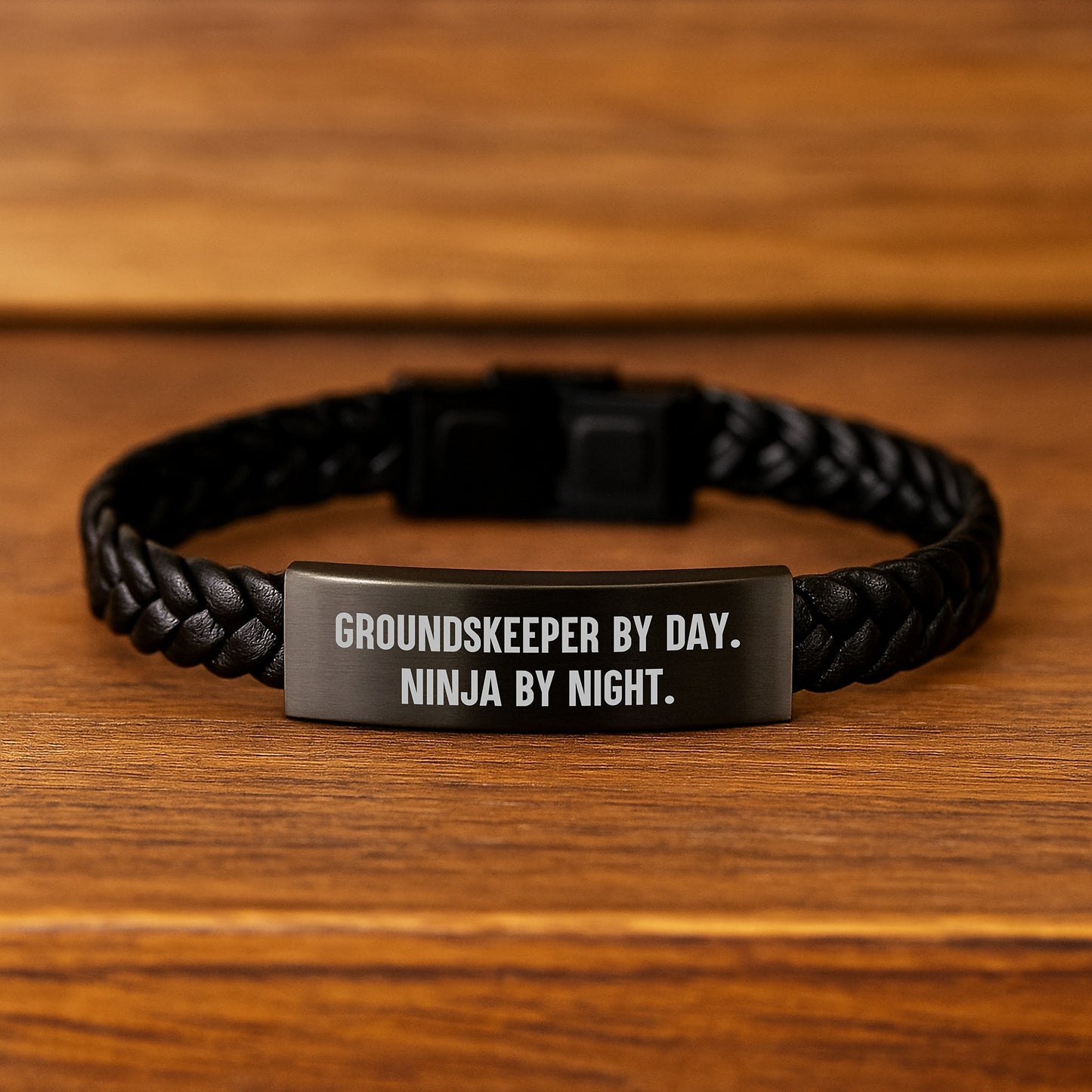 Funny groundskeeper Gifts for Men - groundskeeper By Day. Ninja By Night. Interlaced Leather Bracelet, Gifts from Friends for Graduation Unique Gifts - Image 2