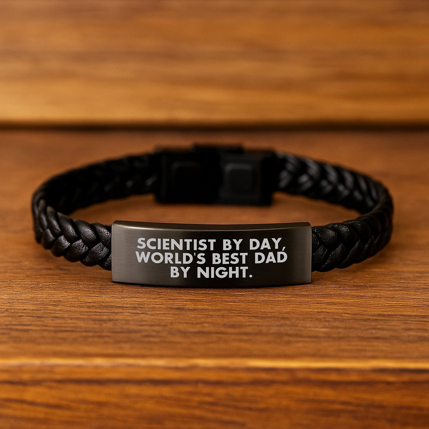 Funny Scientist Gifts for Men, Unique Interlaced Leather Bracelet - 'Scientist By Day, World's Best Dad By Night' Christmas Unique Gifts from Husband to Wife - Image 2