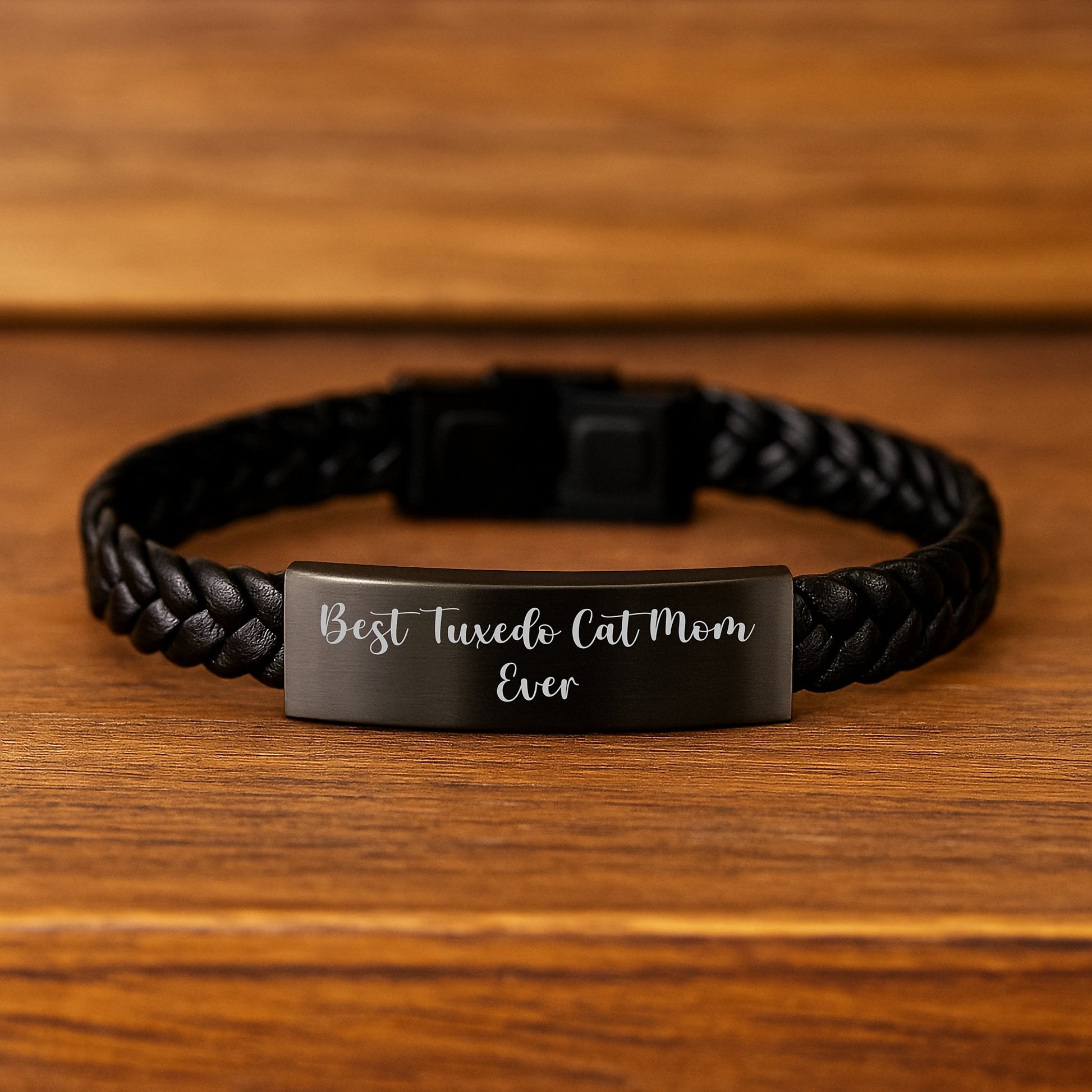 Tuxedo Cat Mom Ever's Funny Gift for Graduation - Interlaced Leather Bracelet, Gifts from Friends to Family, Best Tuxedo Cat Mom Gifts Ever, Interlaced Leather bracelets for Men and Women - Image 2