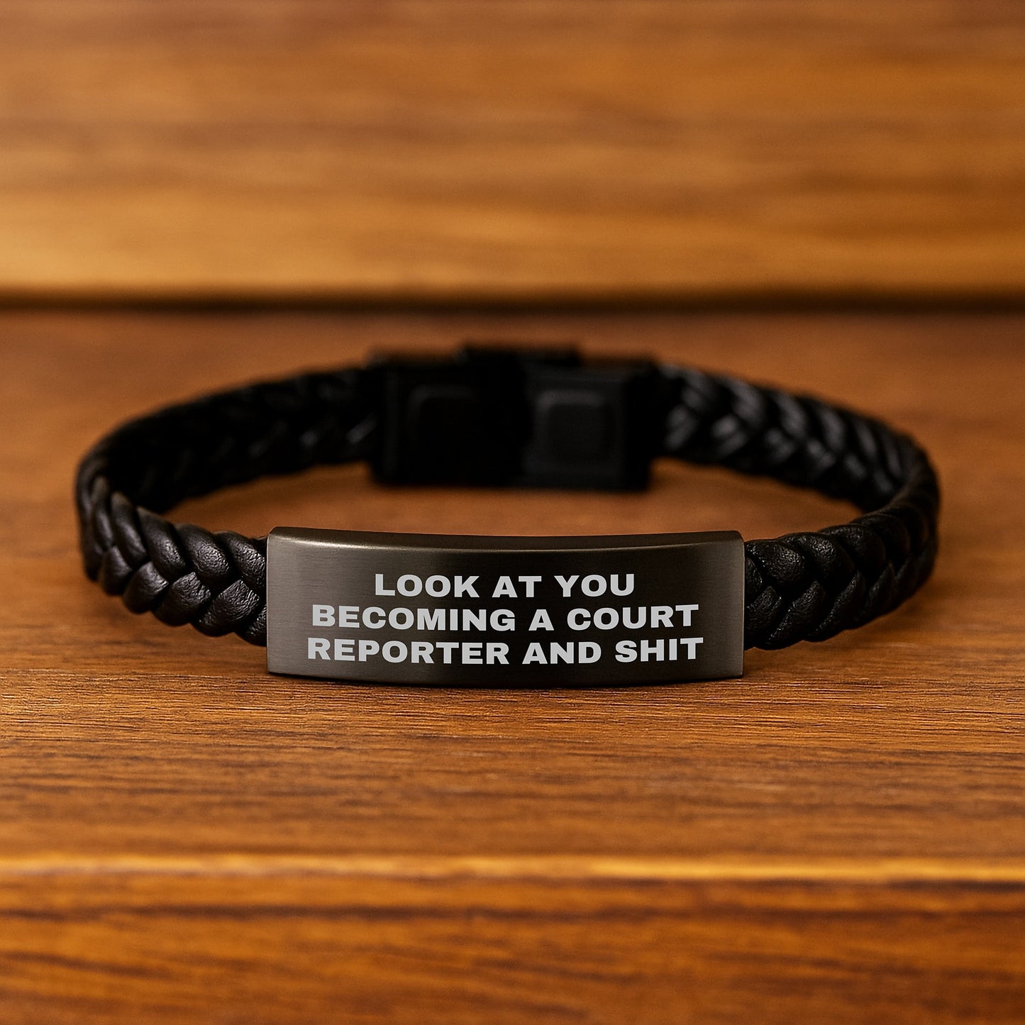 Funny Court Reporter Gifts from Mom, Interlaced Leather Bracelet with Engraved Quote, Perfect for Court Reporter on Mother's Day - Image 2
