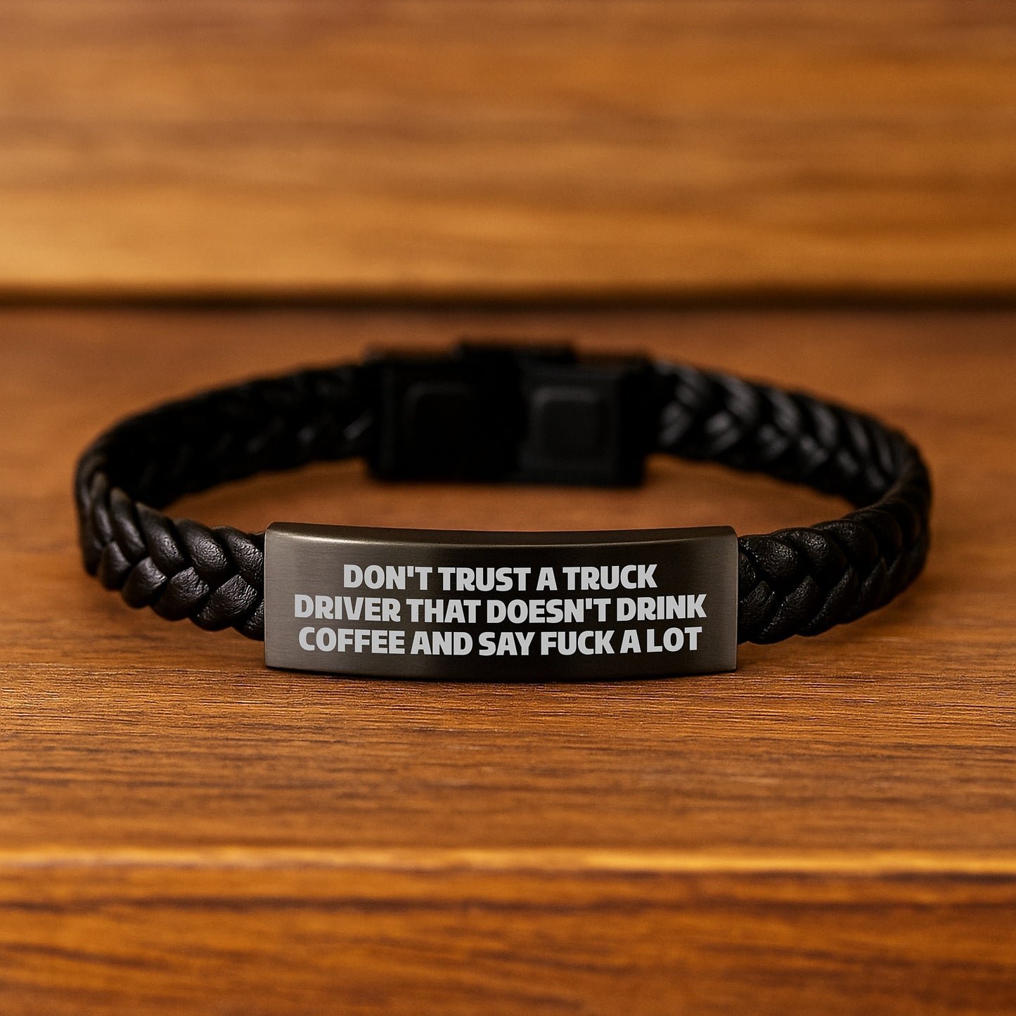 Funny Truck Driver Gifts from Friends and Family - Unique Interlaced Leather Bracelet for Men - 'Don't Trust A Truck Driver That Doesn't Drink Coffee And Say F--k A Lot' Graduation Unique Gifts - Image 2