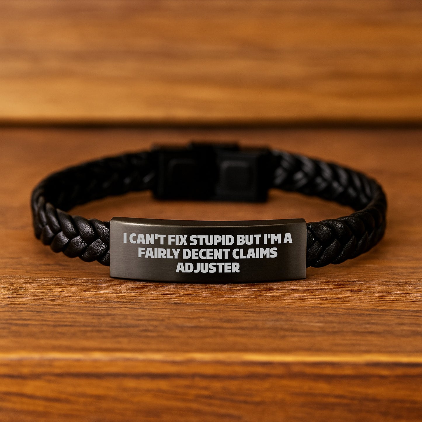 Funny Claims Adjuster Gifts for Men, Women, Friends - 'I Can't Fix Stupid' Interlaced Leather Bracelet, Christmas Unique Presents - Image 2