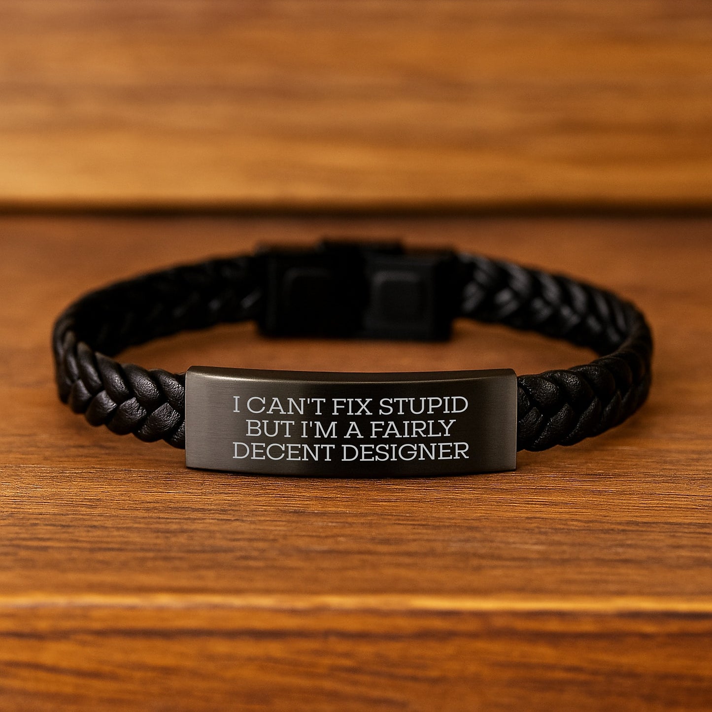 Designer Gifts from Friends to Men - I Can't Fix Stupid But I'm A Fairly Decent Designer Interlaced Leather Bracelet for Graduation - Image 2
