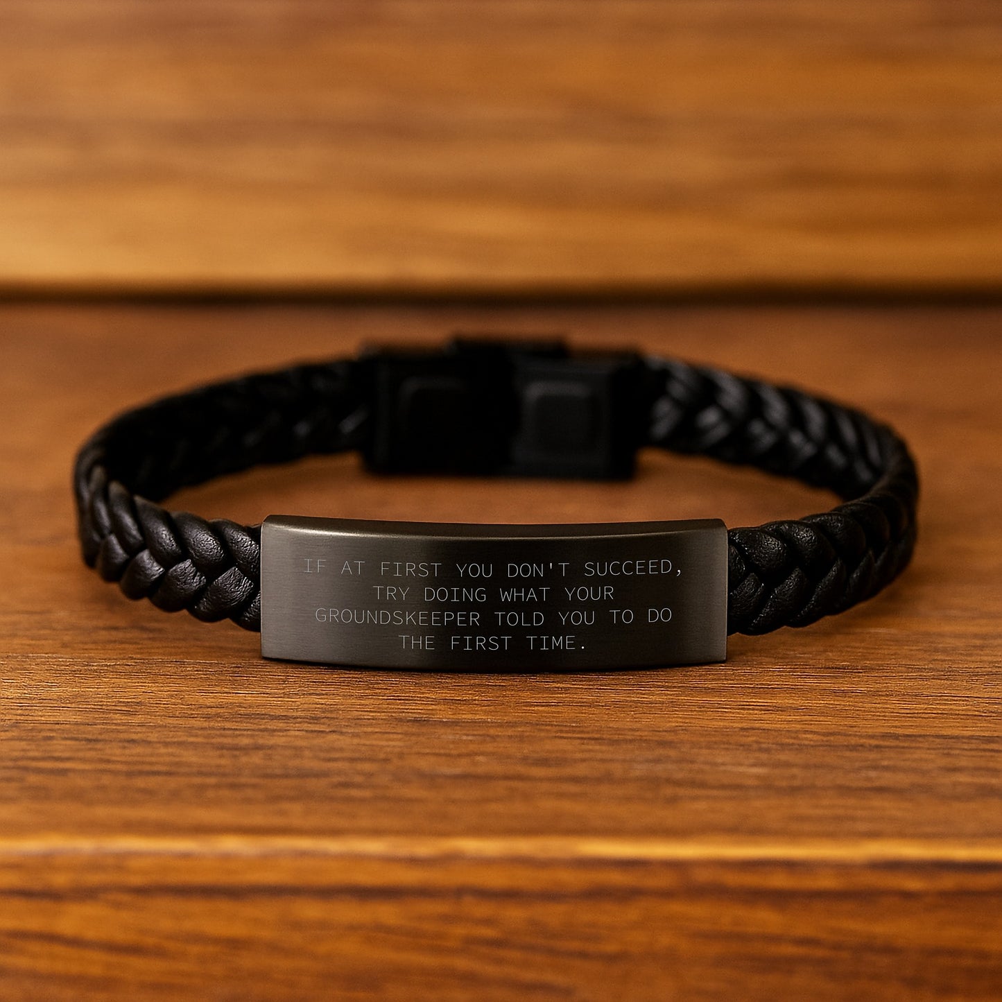 groundskeeper Gifts from Friends Funny Interlaced Leather Braceltes for Birthday 'If At First You Don't Succeed, Try Doing What Your groundskeeper Told You To Do The First Time' - Image 2