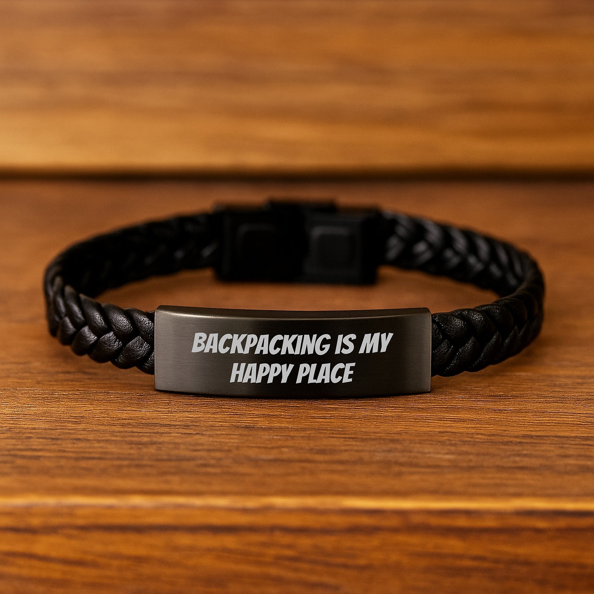 Interlaced Leather Bracelet - Gifts from Friends for Backpacking Enthusiasts - Birthday Unique Gifts for Men and Women - 'Backpacking Is My Happy Place' Motivational Quote - Image 2
