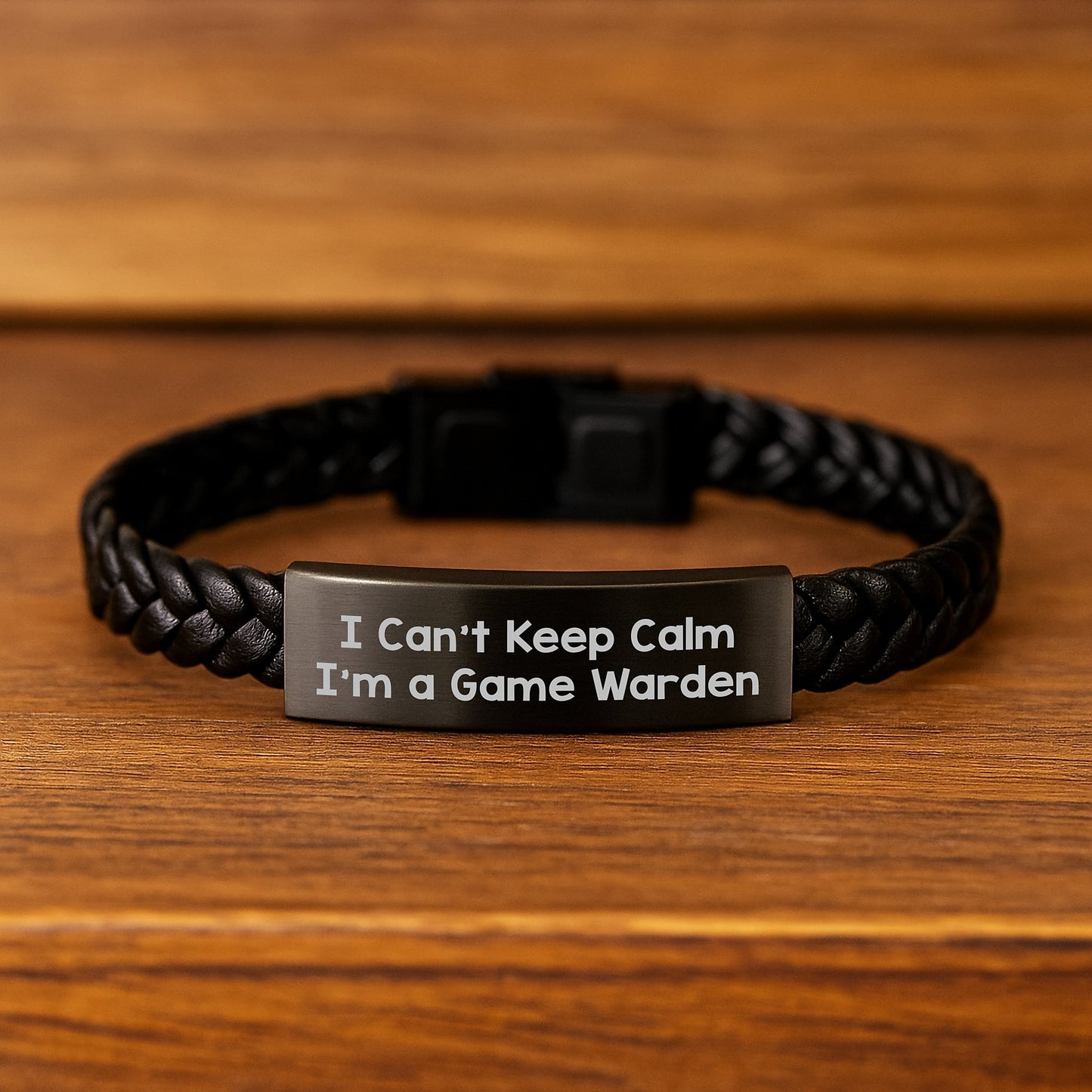Funny Christmas Unique Gifts for Game Wardens - I Can't Keep Calm Game Warden Interlaced Leather Bracelet, Gifts from Friends for Game Wardens - Image 2
