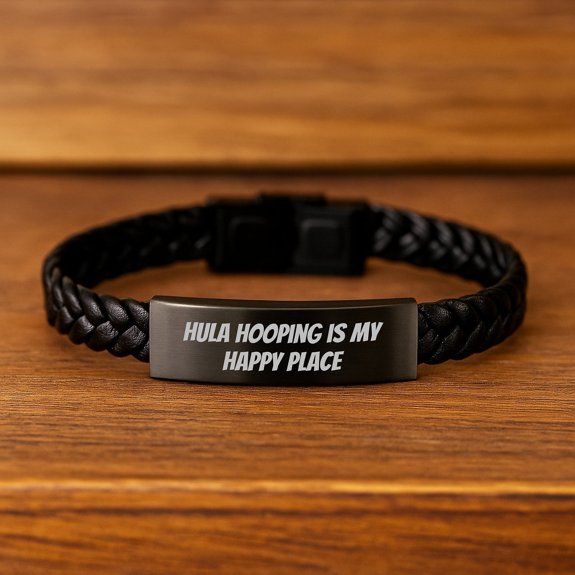 Hula Hooping Gifts for Her - Interlaced Leather Bracelet, Funny Quote 'Hula Hooping Is My Happy Place', Valentine's Unique Gifts from Friends to Family - Image 2