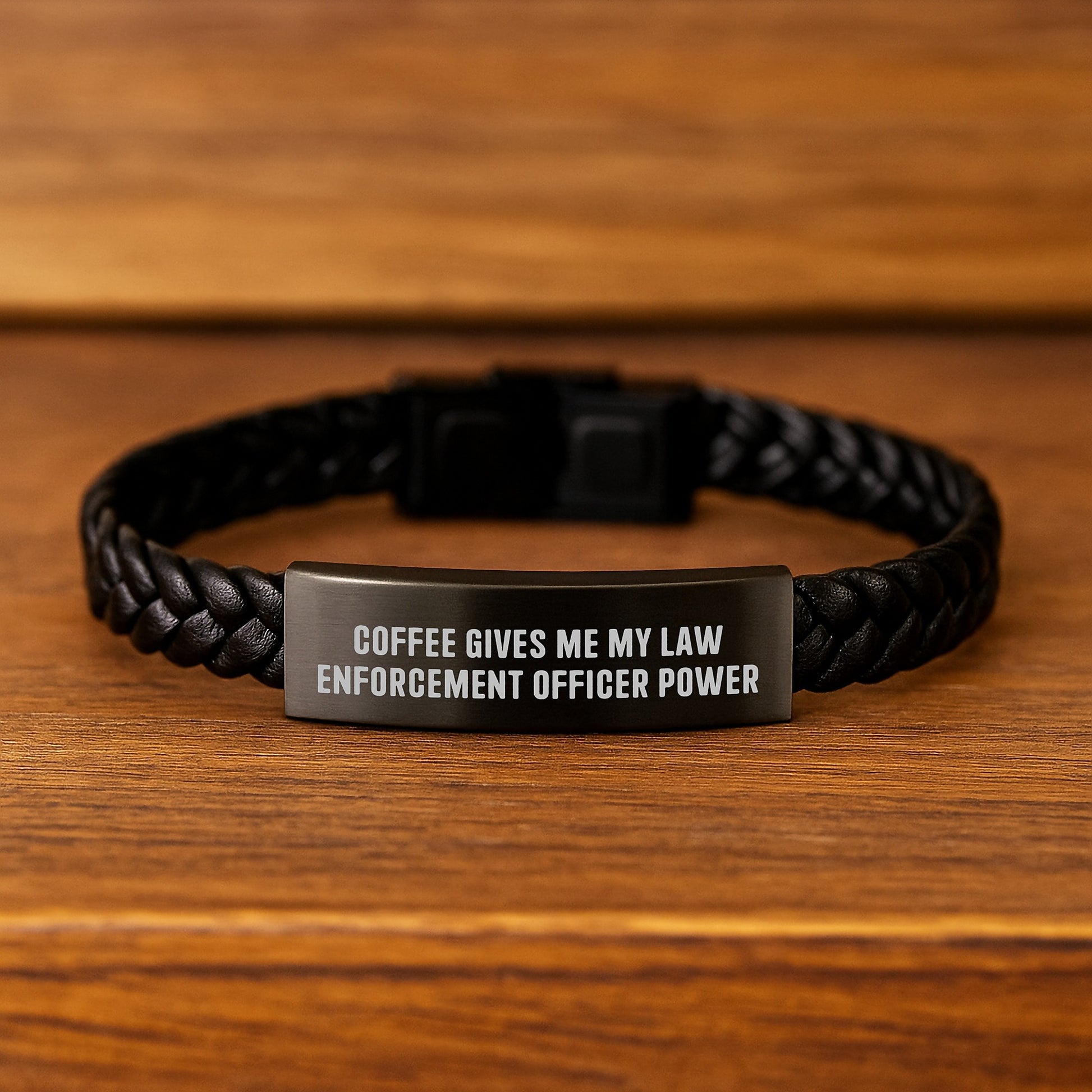 Christmas Unique Gifts for Law Enforcement Officer, Funny Interlaced Leather Bracelet, Coffee Gives Me My Power, Gifts from Family - Image 2