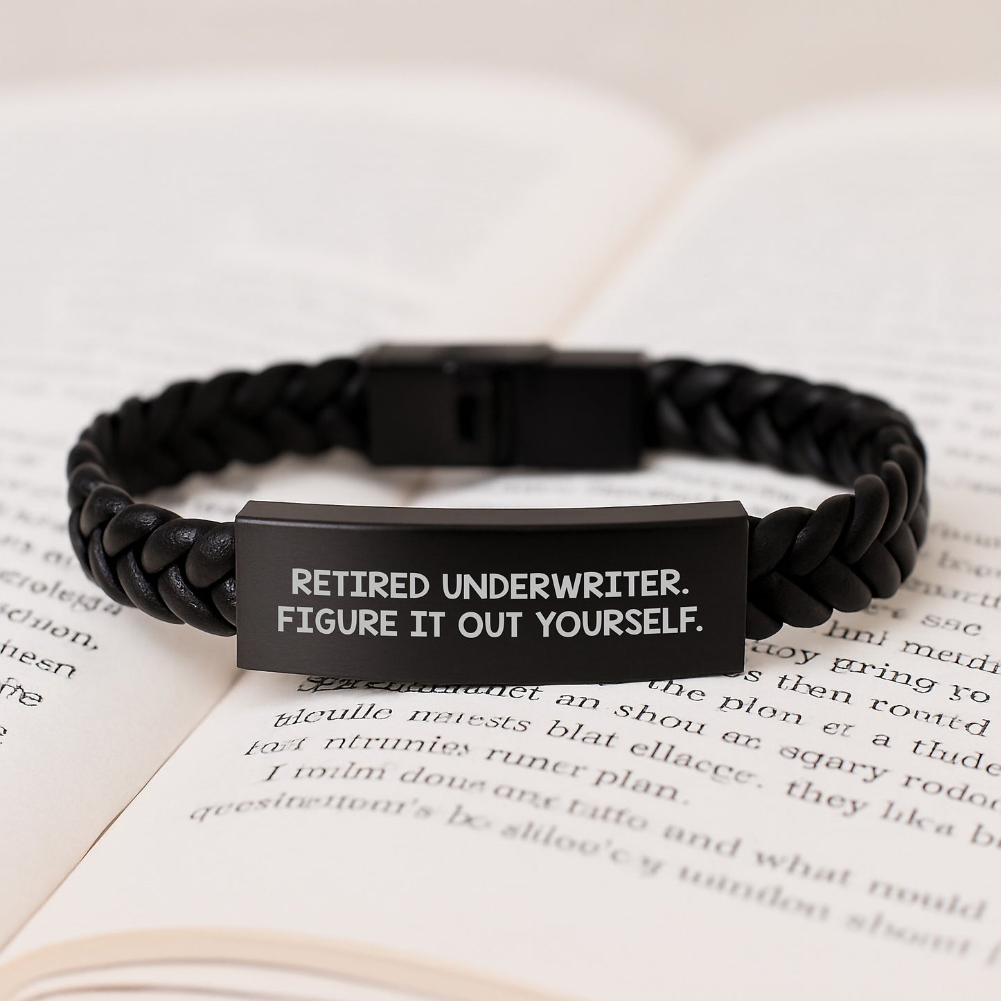 Unique Gifts from Friends and Family to Underwriter Men - Interlaced Leather Bracelet with Funny Quote 'Retired Underwriter. Figure It Out Yourself.' - Image 3